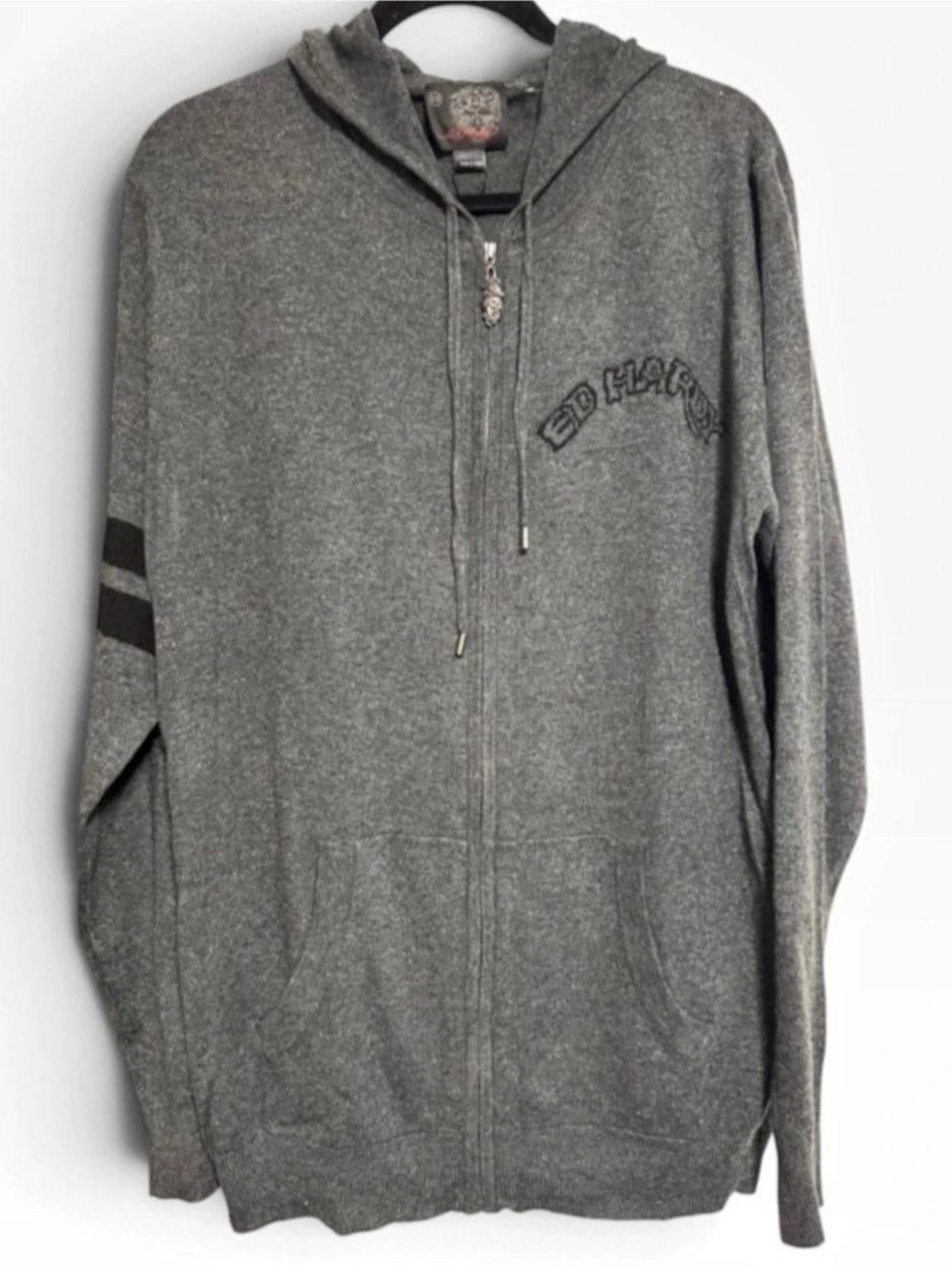 Ed Hardy by Christian Audigier Eagle Knit Full-Zip Gray Hoodie (Size 2X)